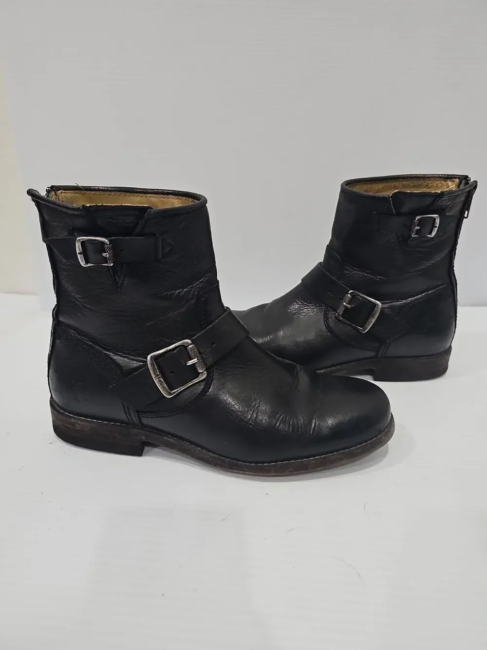 Frye Boots Sz 8 Black Leather Phillip Harness Short Biker Moto Motorcycle